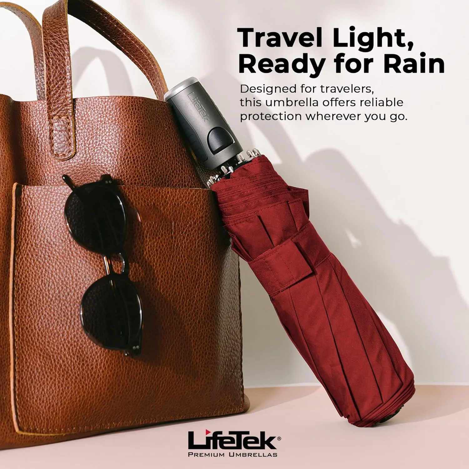 LifeTek Windproof Travel Umbrella, Automatic Open Close, Compact for Rain and Sun, Fits in Purse or Backpack, Strong Lightweight Durable Frame, UV Protection, Small and Portable