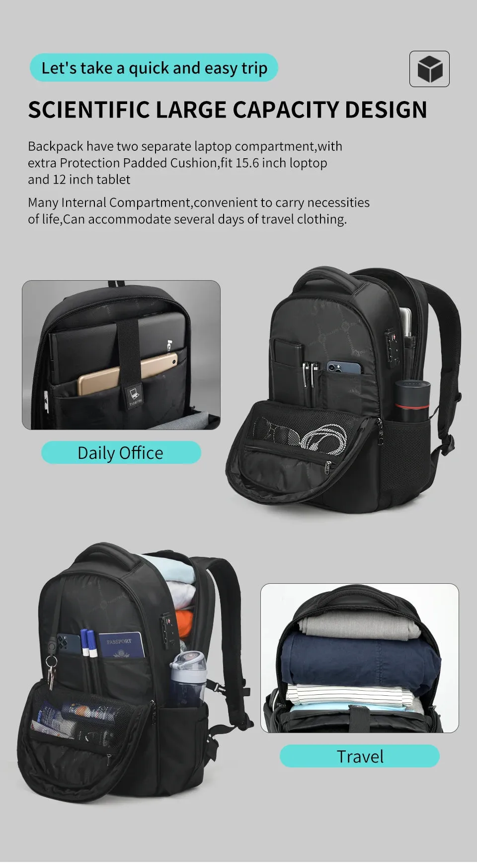 Lifetime Warranty Backpack For Men TSA Anti Theft Bag 15.6inch Laptop Backpack Men Travel Backpacks Schoolbag Male Backpacks Bag