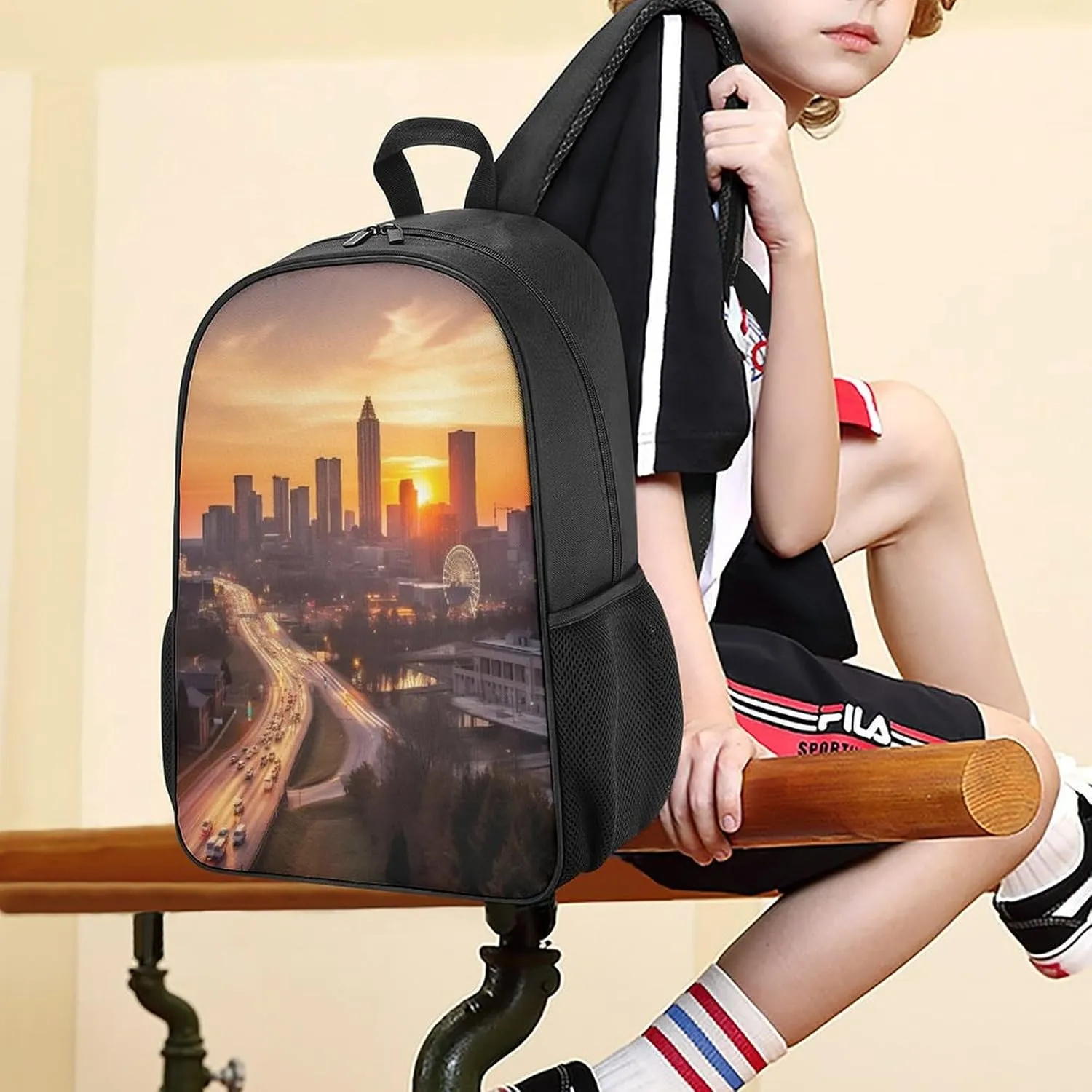 Lightweight Backpacks Cute Travel Bag Durable Atlanta City Sunset Landscape Printing Small Travel Backpack For Women & Men