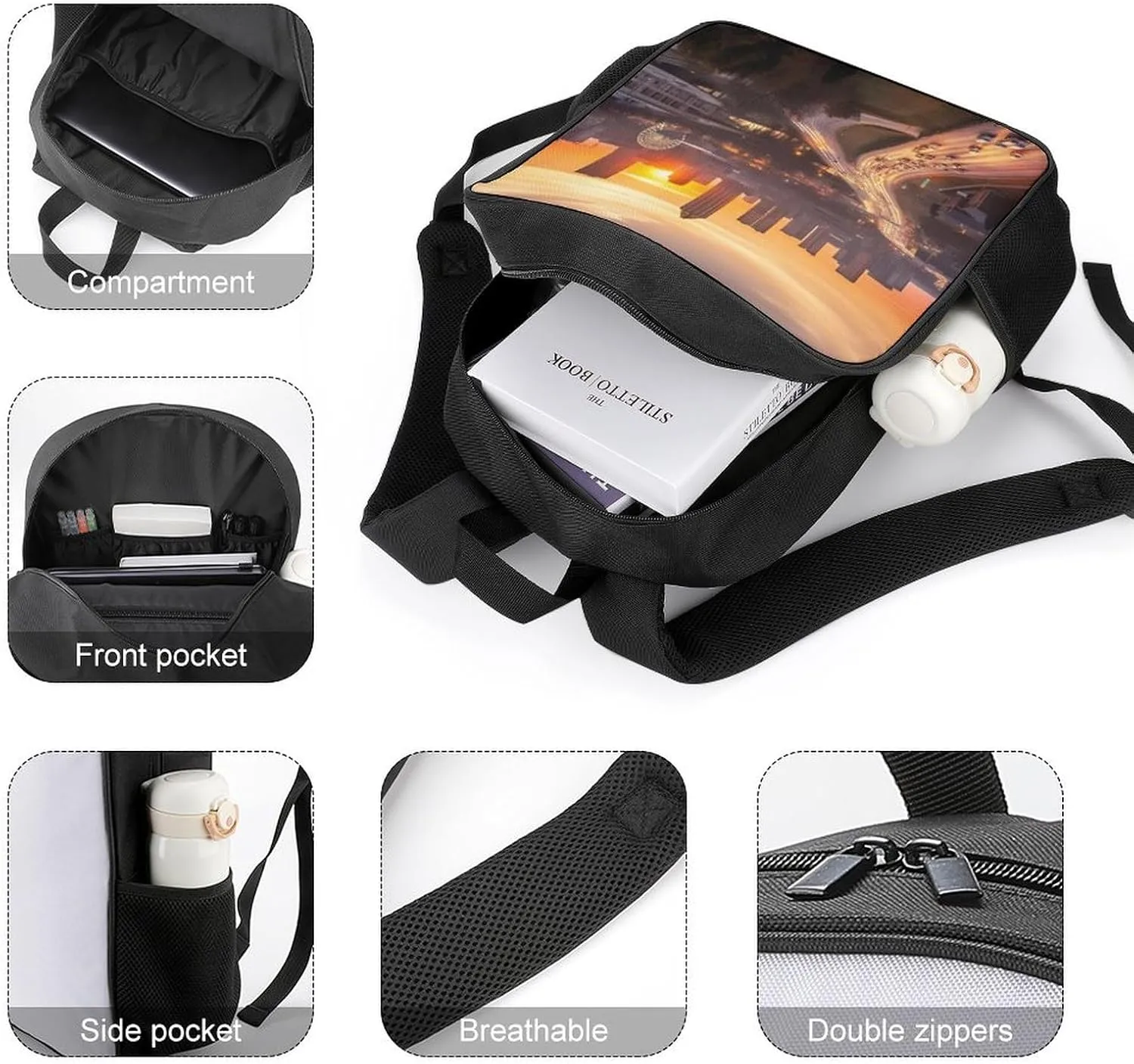 Lightweight Backpacks Cute Travel Bag Durable Atlanta City Sunset Landscape Printing Small Travel Backpack For Women & Men