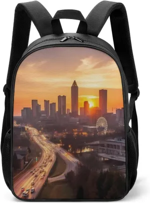 Lightweight Backpacks Cute Travel Bag Durable Atlanta City Sunset Landscape Printing Small Travel Backpack For Women & Men