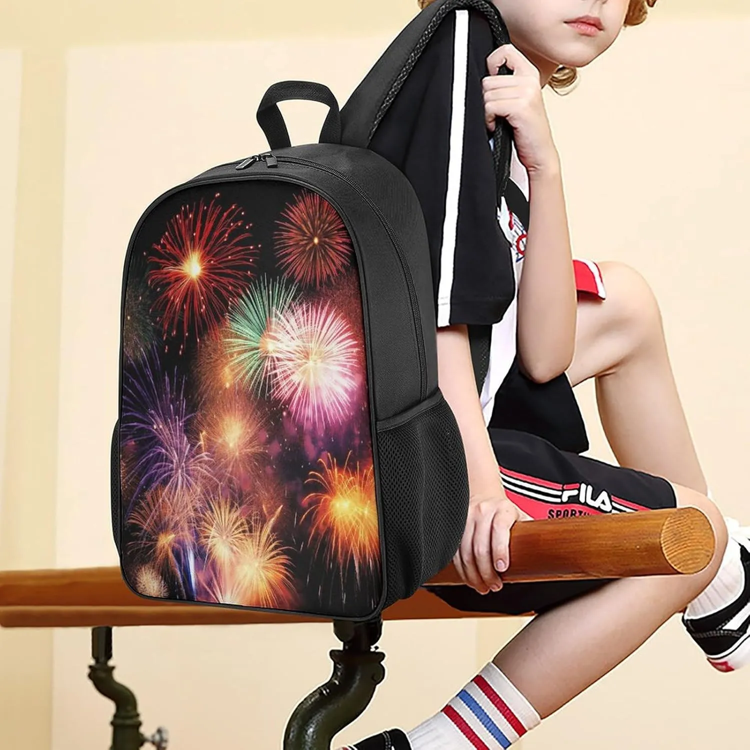 Lightweight Backpacks Cute Travel Bag Durable Beautiful Fireworks Printing Small Travel Backpack For Women & Men