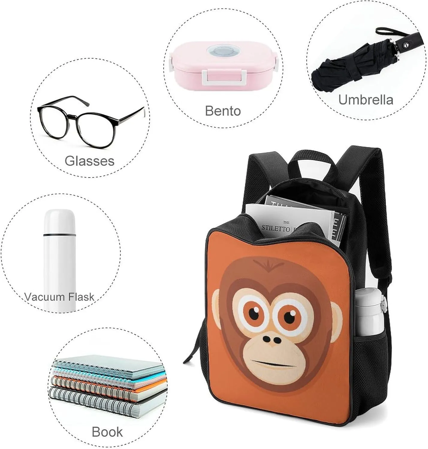 Lightweight Backpacks Cute Travel Bag Durable Big Face Monkey Printing Small Travel Backpack For Women & Men
