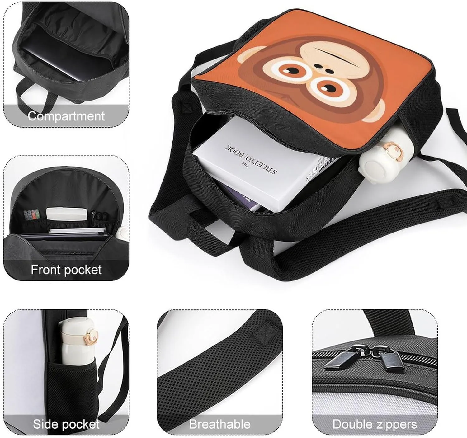 Lightweight Backpacks Cute Travel Bag Durable Big Face Monkey Printing Small Travel Backpack For Women & Men