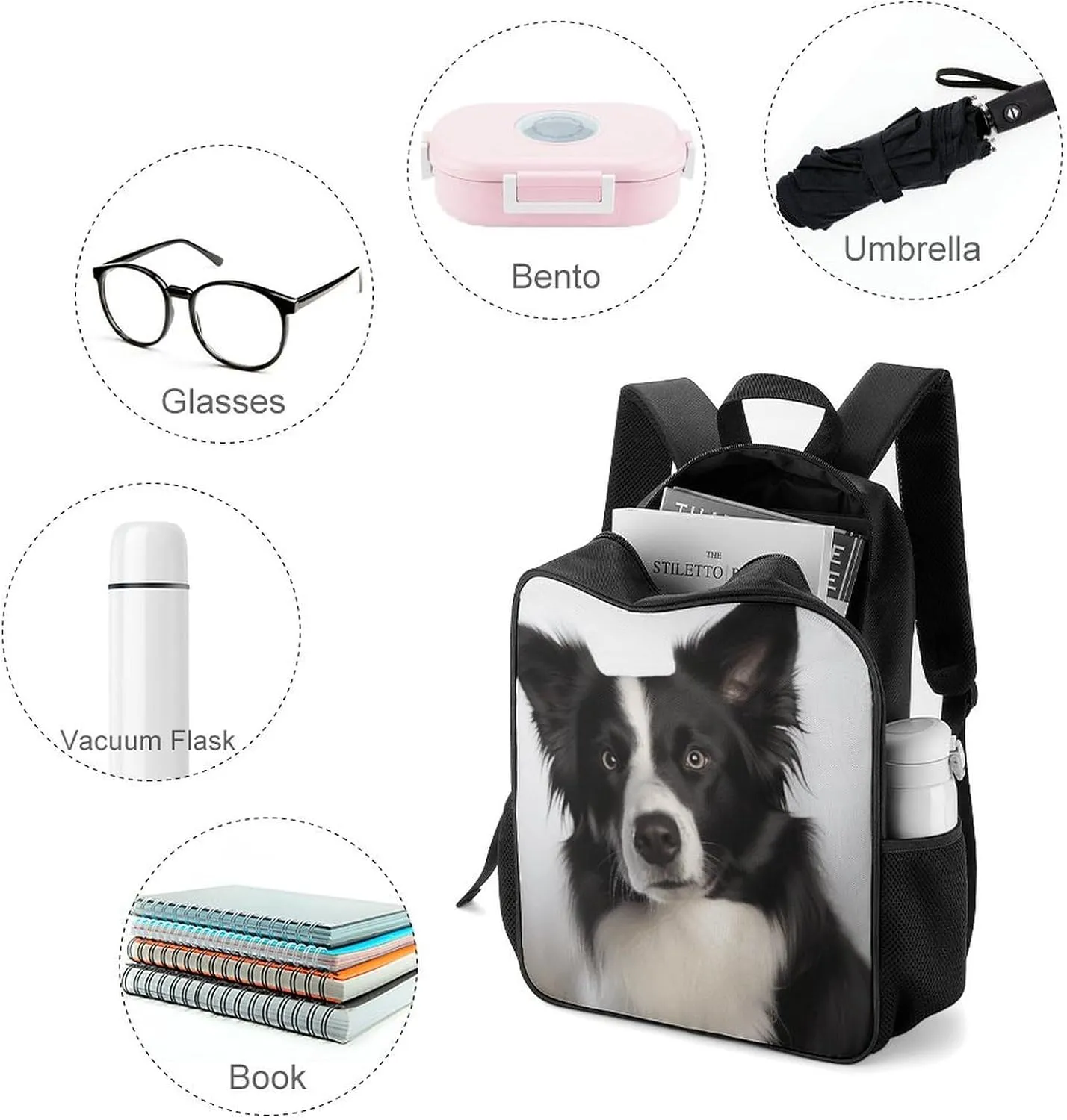 Lightweight Backpacks Cute Travel Bag Durable Border Collie Printing Small Travel Backpack For Women & Men