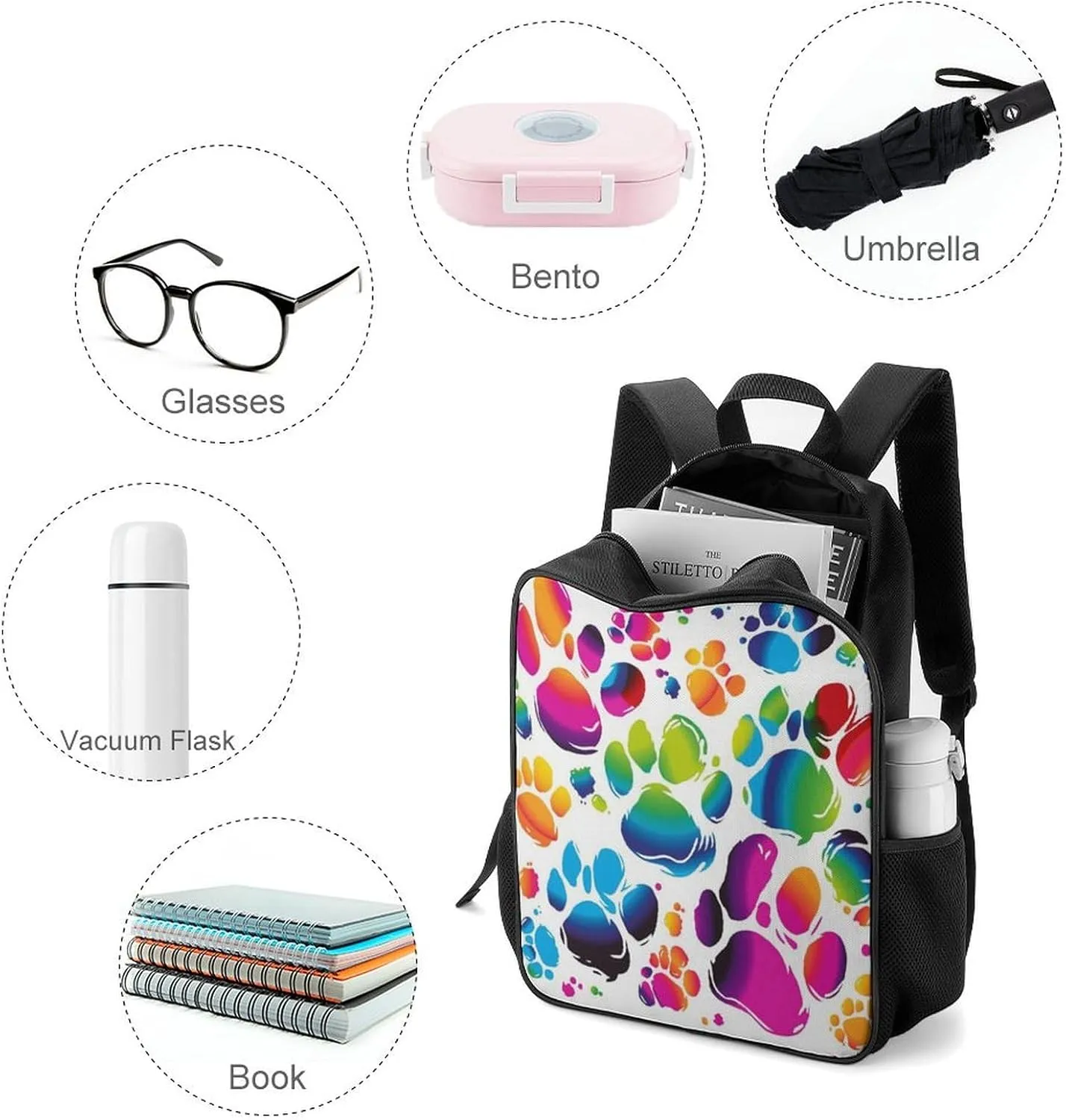 Lightweight Backpacks Cute Travel Bag Durable Colorful Dog Paw Print Printing Small Travel Backpack For Women & Men