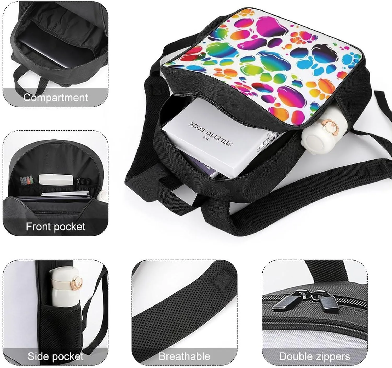 Lightweight Backpacks Cute Travel Bag Durable Colorful Dog Paw Print Printing Small Travel Backpack For Women & Men