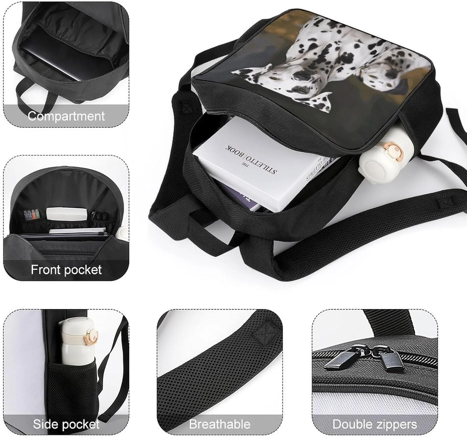 Lightweight Backpacks Cute Travel Bag Durable Dalmatian Dog Printing Small Travel Backpack For Women & Men