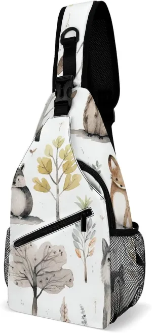 Linear Texture Beige Sling Bag Lightweight Crossbody Chest Pack Travel Shoulder Bag with Adjustable Strap