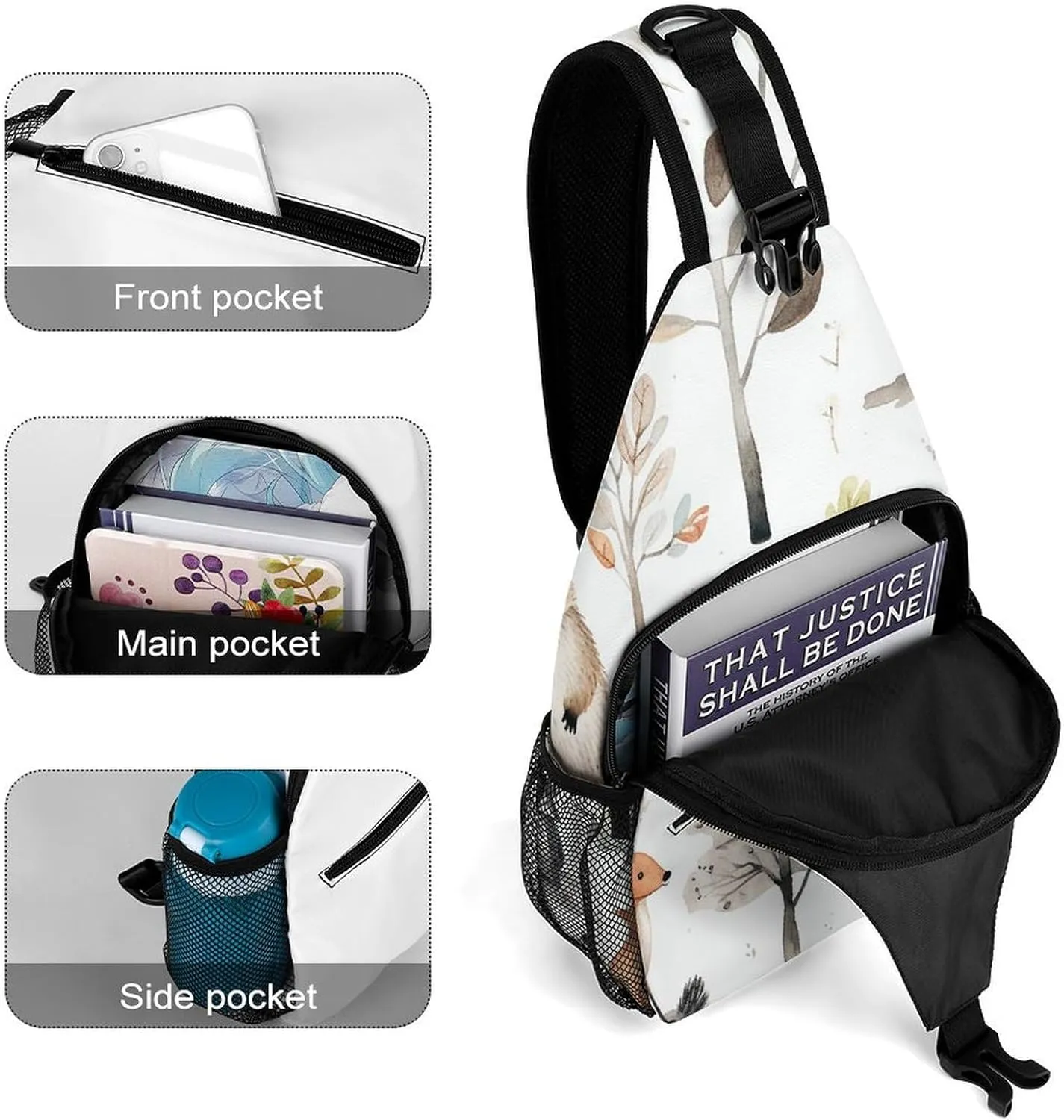 Linear Texture Beige Sling Bag Lightweight Crossbody Chest Pack Travel Shoulder Bag with Adjustable Strap