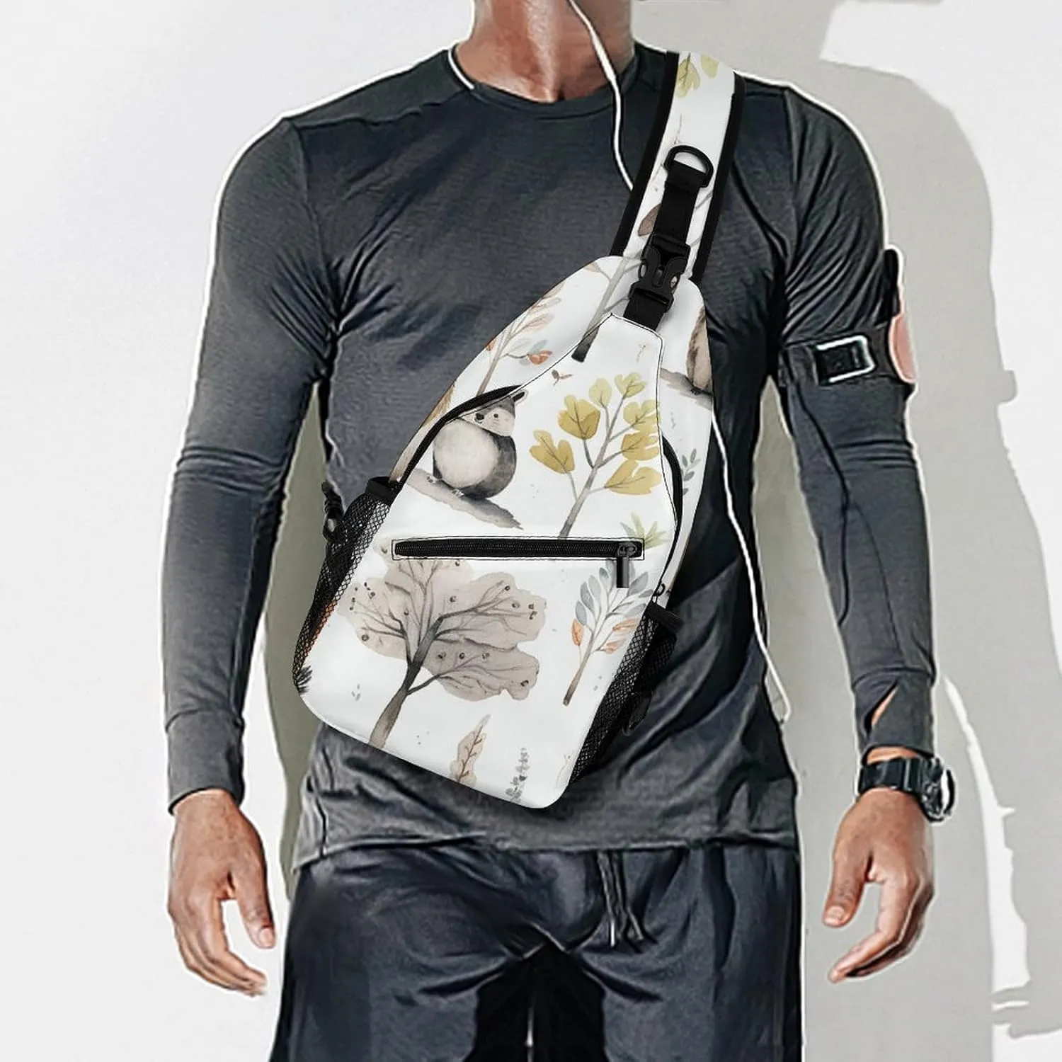 Linear Texture Beige Sling Bag Lightweight Crossbody Chest Pack Travel Shoulder Bag with Adjustable Strap