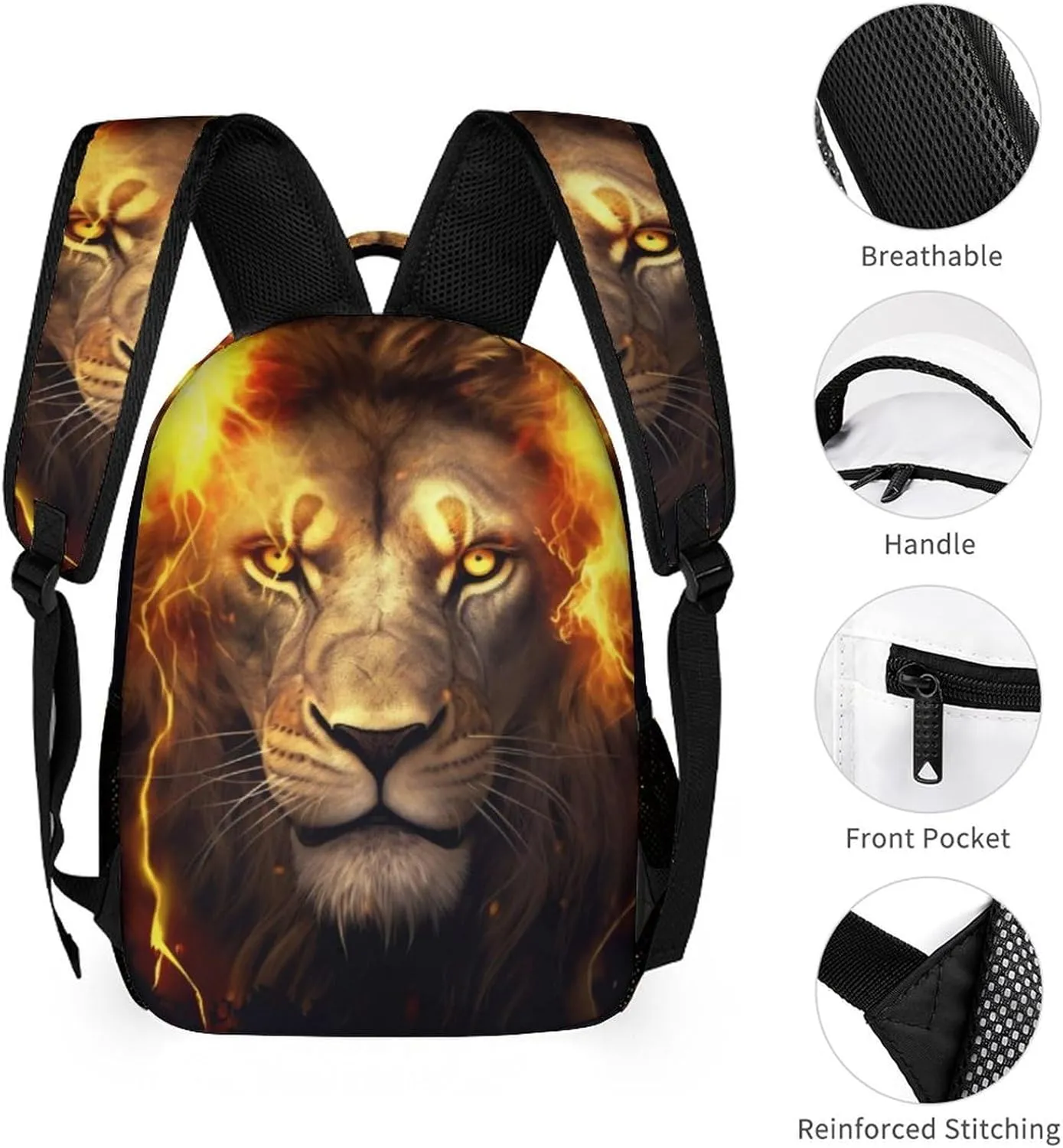 Lion Backpack for Kids Girls Boys School, 16 Inches Cute Lions Theme Bookbag, Adjustable, Lightweight, Large Capacity, Colorful Daily Casual Backpacks