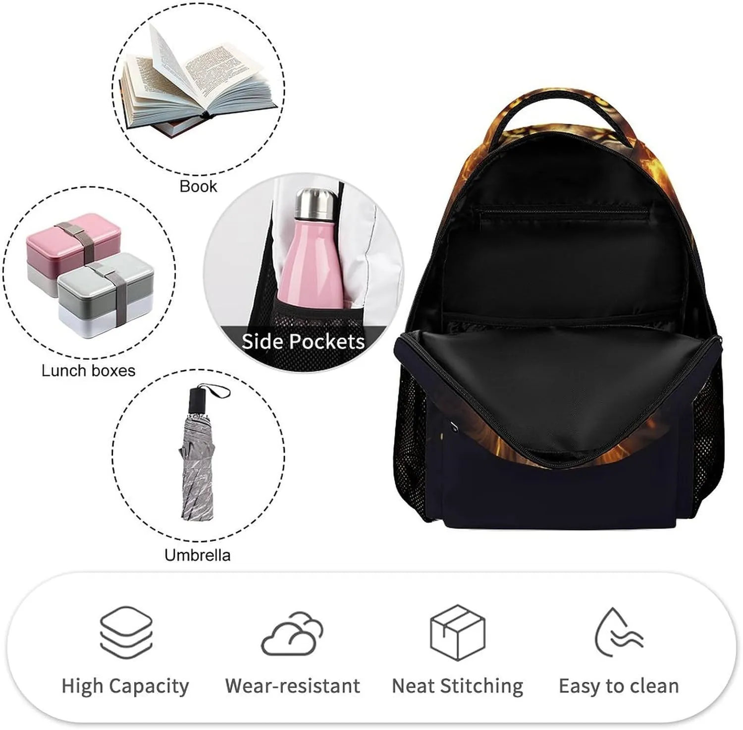 Lion Backpack for Kids Girls Boys School, 16 Inches Cute Lions Theme Bookbag, Adjustable, Lightweight, Large Capacity, Colorful Daily Casual Backpacks