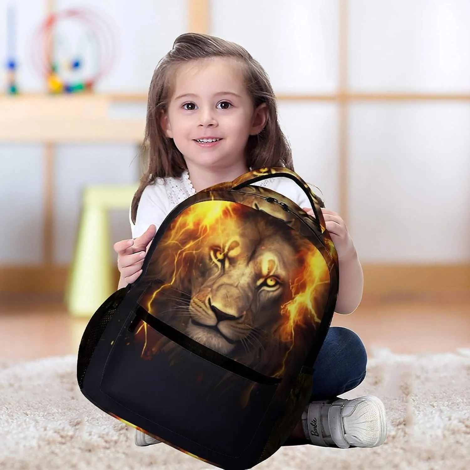 Lion Backpack for Kids Girls Boys School, 16 Inches Cute Lions Theme Bookbag, Adjustable, Lightweight, Large Capacity, Colorful Daily Casual Backpacks