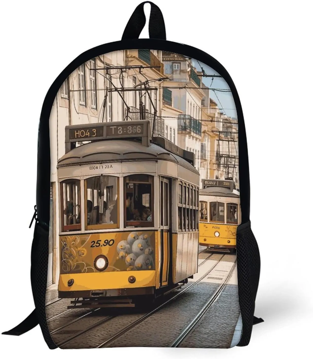 Lisbon Tram Lightweight Backpack Casual Carry On Laptop Backpack,Hiking Bag for Camping Sports Work