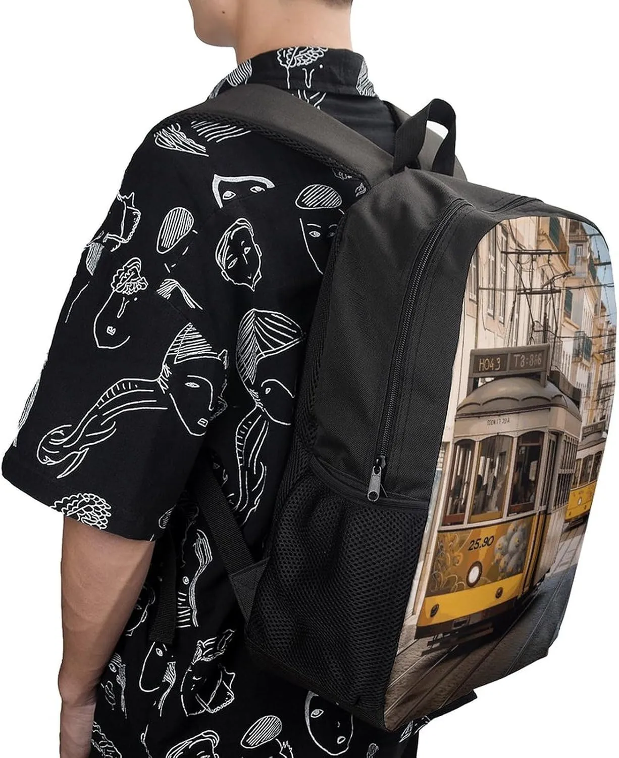Lisbon Tram Lightweight Backpack Casual Carry On Laptop Backpack,Hiking Bag for Camping Sports Work