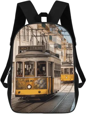 Lisbon Tram Lightweight Backpack Casual Carry On Laptop Backpack,Hiking Bag for Camping Sports Work