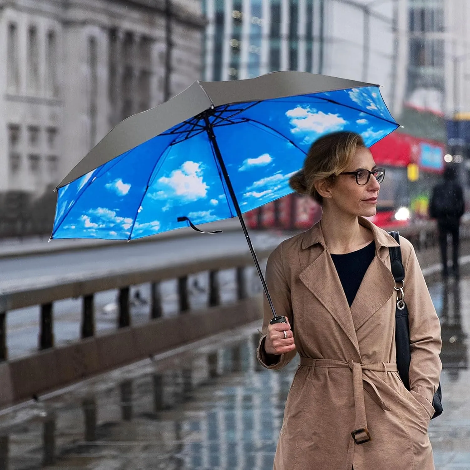 LLanxiry Compact Travel Umbrella,Windproof Waterproof Stick Umbrella Anti-UV Protection Golf Umbrellas