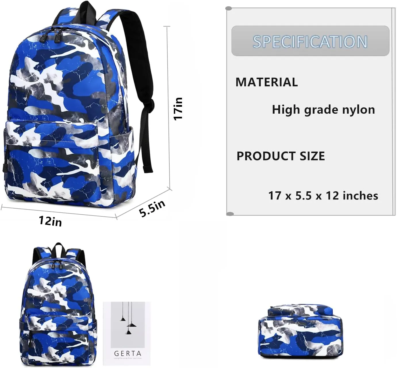 Lmwzh Backpack For Boys Girls Elementary Waterproof teen School Bags Kids Bookbag Lightweight Camo Blue