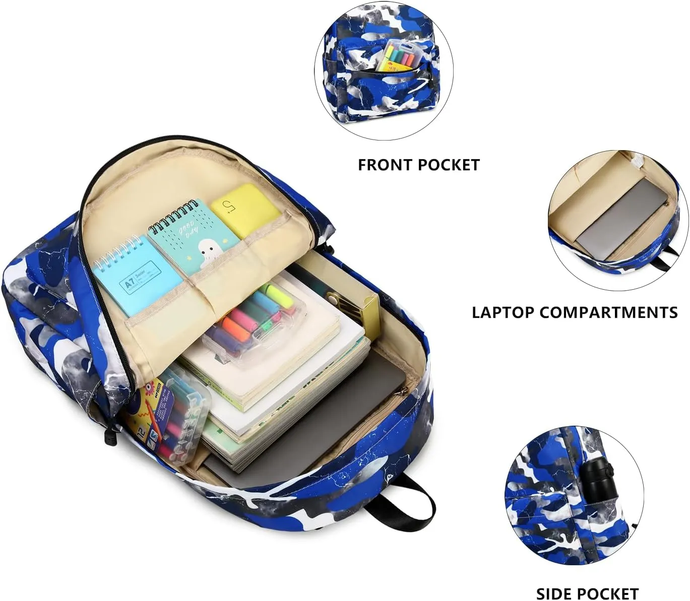 Lmwzh Backpack For Boys Girls Elementary Waterproof teen School Bags Kids Bookbag Lightweight Camo Blue
