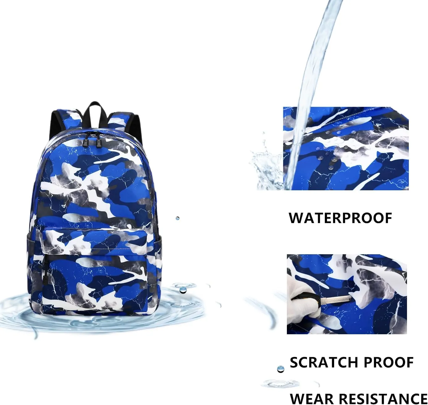 Lmwzh Backpack For Boys Girls Elementary Waterproof teen School Bags Kids Bookbag Lightweight Camo Blue