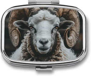Longhorn Ram Pictures Travel Pill Organizer A Daily Pill Box for Supplements 2 Compartment Pill Case Convenient for Carrying and Storing Medicines Box
