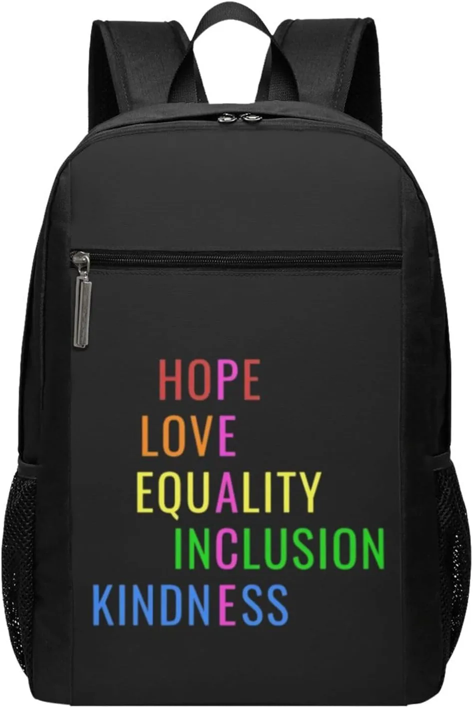 Love Peace Equality Inclusion Kindness Hope Travel Laptop Backpack, Business Anti Theft Slim Sturdy Laptops Backpacks, College Computer Bag Gift for Men & Women Fits 17 Inch Notebook,Black