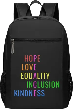 Love Peace Equality Inclusion Kindness Hope Travel Laptop Backpack, Business Anti Theft Slim Sturdy Laptops Backpacks, College Computer Bag Gift for Men & Women Fits 17 Inch Notebook,Black