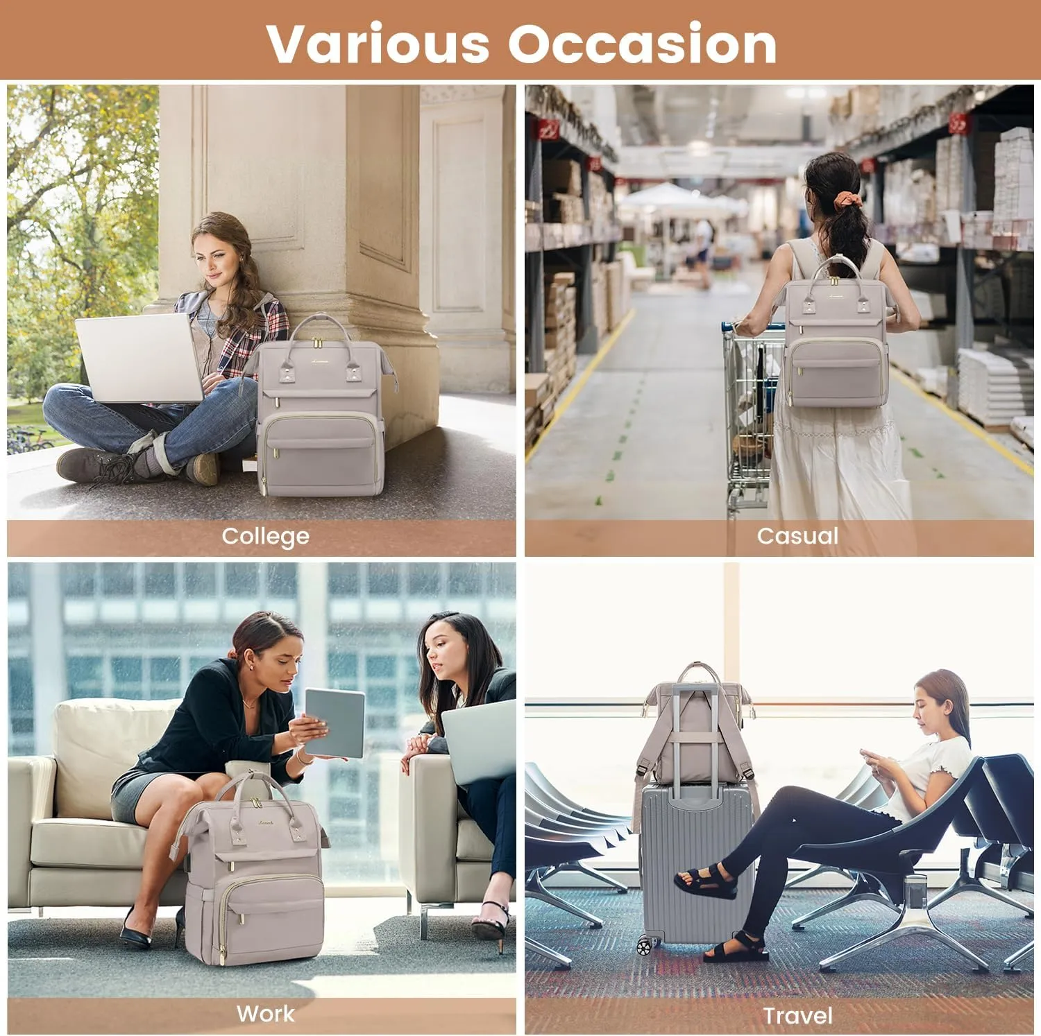 LOVEVOOK Laptop Backpack for Woman Fashion 17-Inch Work Backpack for Travel Business Teacher Nurse Computer Bag Backpack