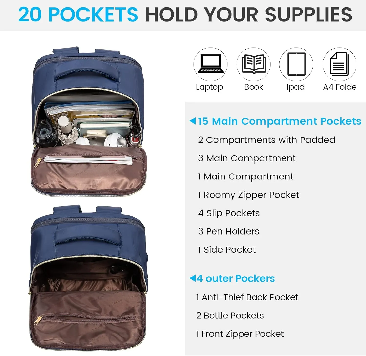 LOVEVOOK Laptop Backpack for Women, Business Travel Backpacks Purse, Daily Computer Bag for Work, Stylish Teacher Office Daypack, 15.6 inch
