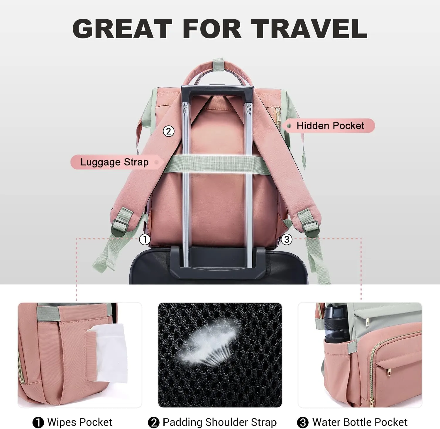 LOVEVOOK Laptop Backpack Purse for Women, Fashion Work Travel Bags, Business Computer Backpacks, Doctor Nurse Backpack with USB Port, fits 15.6-Inch Laptop, Light Grey-Pink
