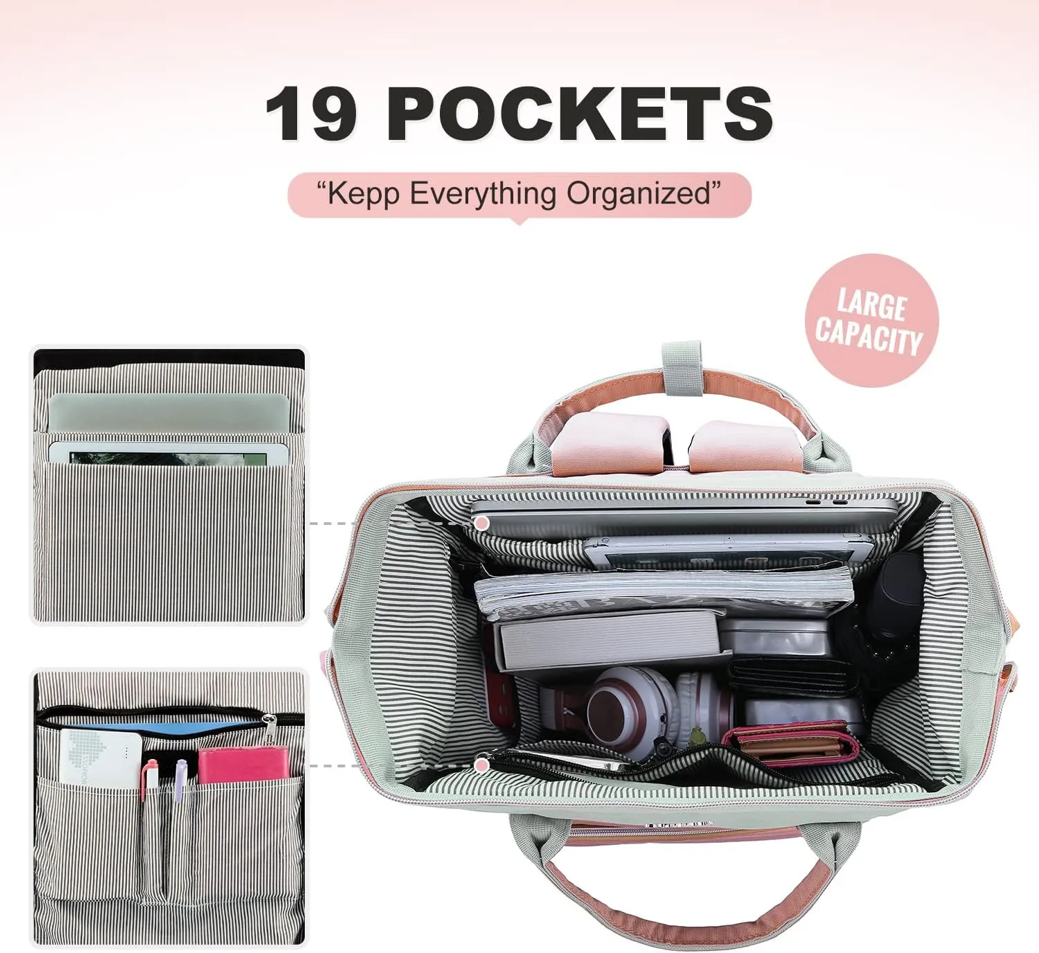 LOVEVOOK Laptop Backpack Purse for Women, Fashion Work Travel Bags, Business Computer Backpacks, Doctor Nurse Backpack with USB Port, fits 15.6-Inch Laptop, Light Grey-Pink