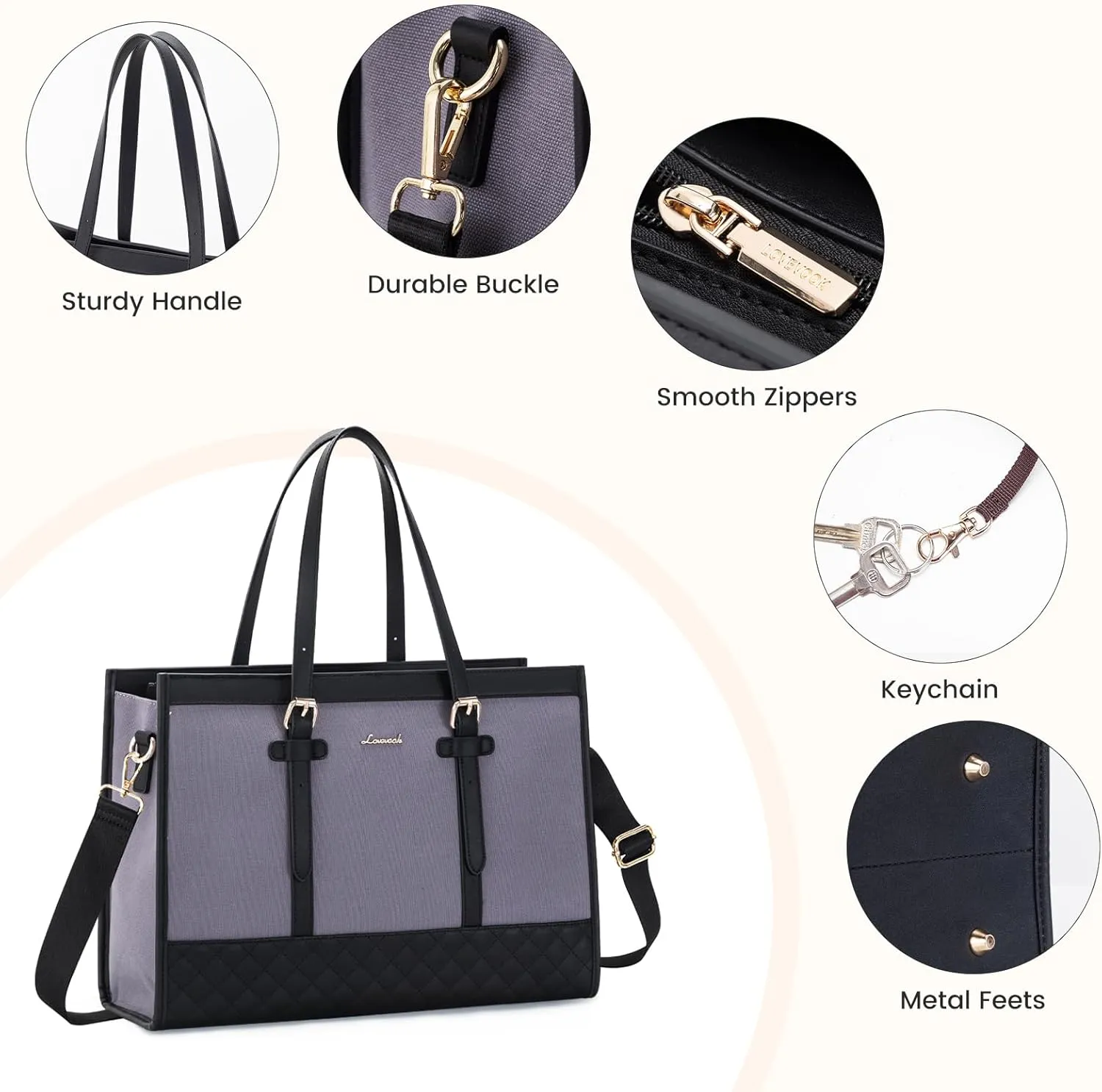 LOVEVOOK Laptop Bag for Women, 15.6 inch Canvas Tote, Large Capacity Work Bag with Clutch Purse, Computer Office Business Briefcase, Casual Handbag for Travel, College, Teacher, School