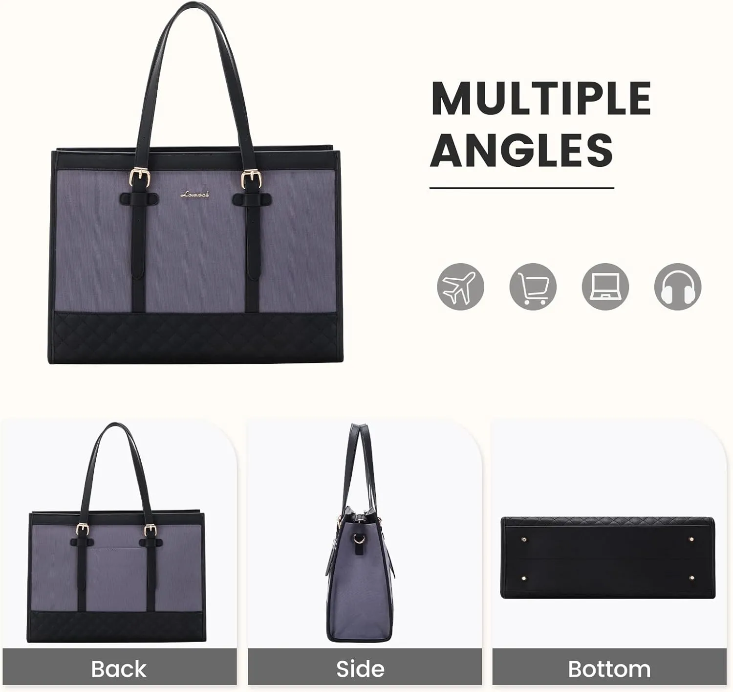 LOVEVOOK Laptop Bag for Women, 15.6 inch Canvas Tote, Large Capacity Work Bag with Clutch Purse, Computer Office Business Briefcase, Casual Handbag for Travel, College, Teacher, School