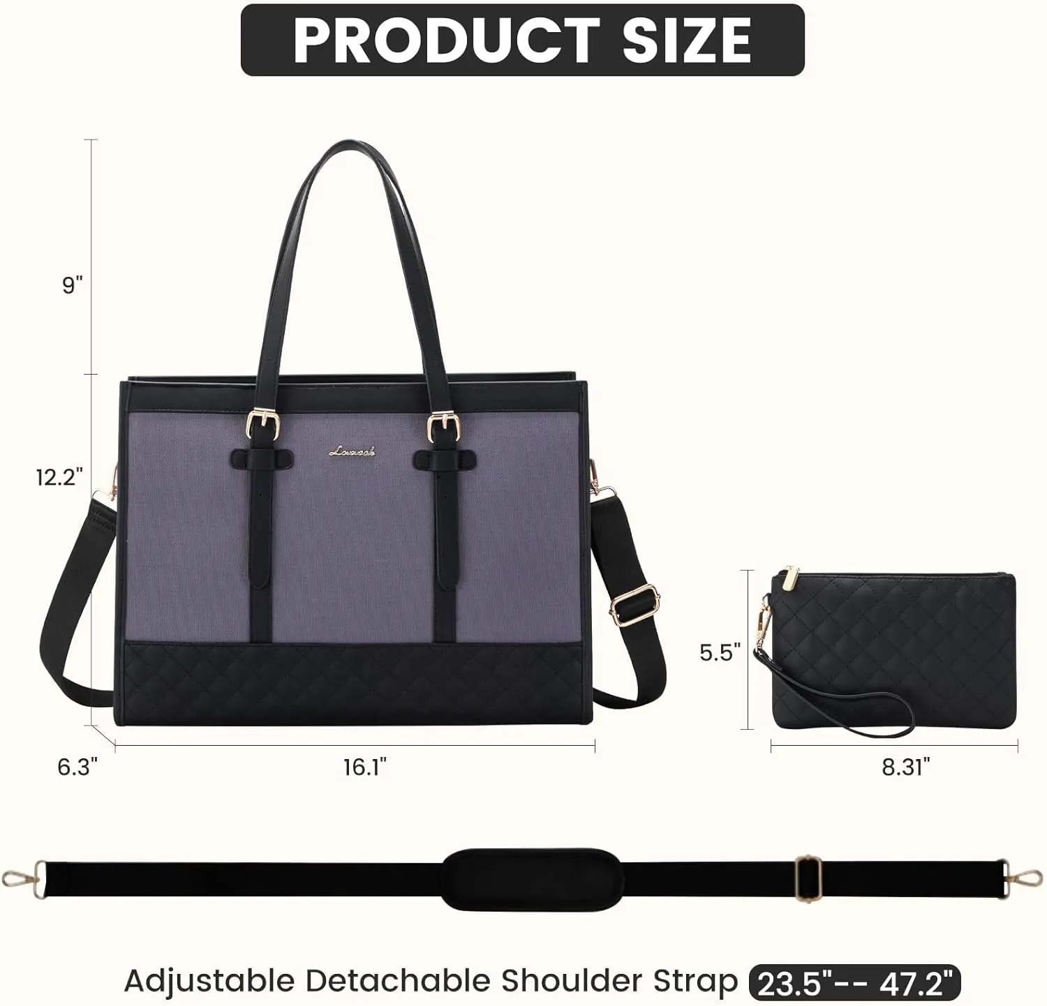 LOVEVOOK Laptop Bag for Women, 15.6 inch Canvas Tote, Large Capacity Work Bag with Clutch Purse, Computer Office Business Briefcase, Casual Handbag for Travel, College, Teacher, School