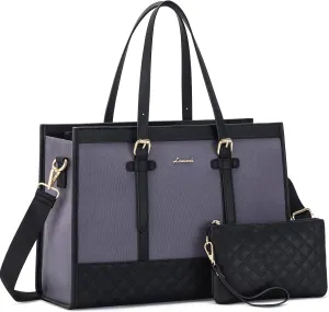 LOVEVOOK Laptop Bag for Women, 15.6 inch Canvas Tote, Large Capacity Work Bag with Clutch Purse, Computer Office Business Briefcase, Casual Handbag for Travel, College, Teacher, School