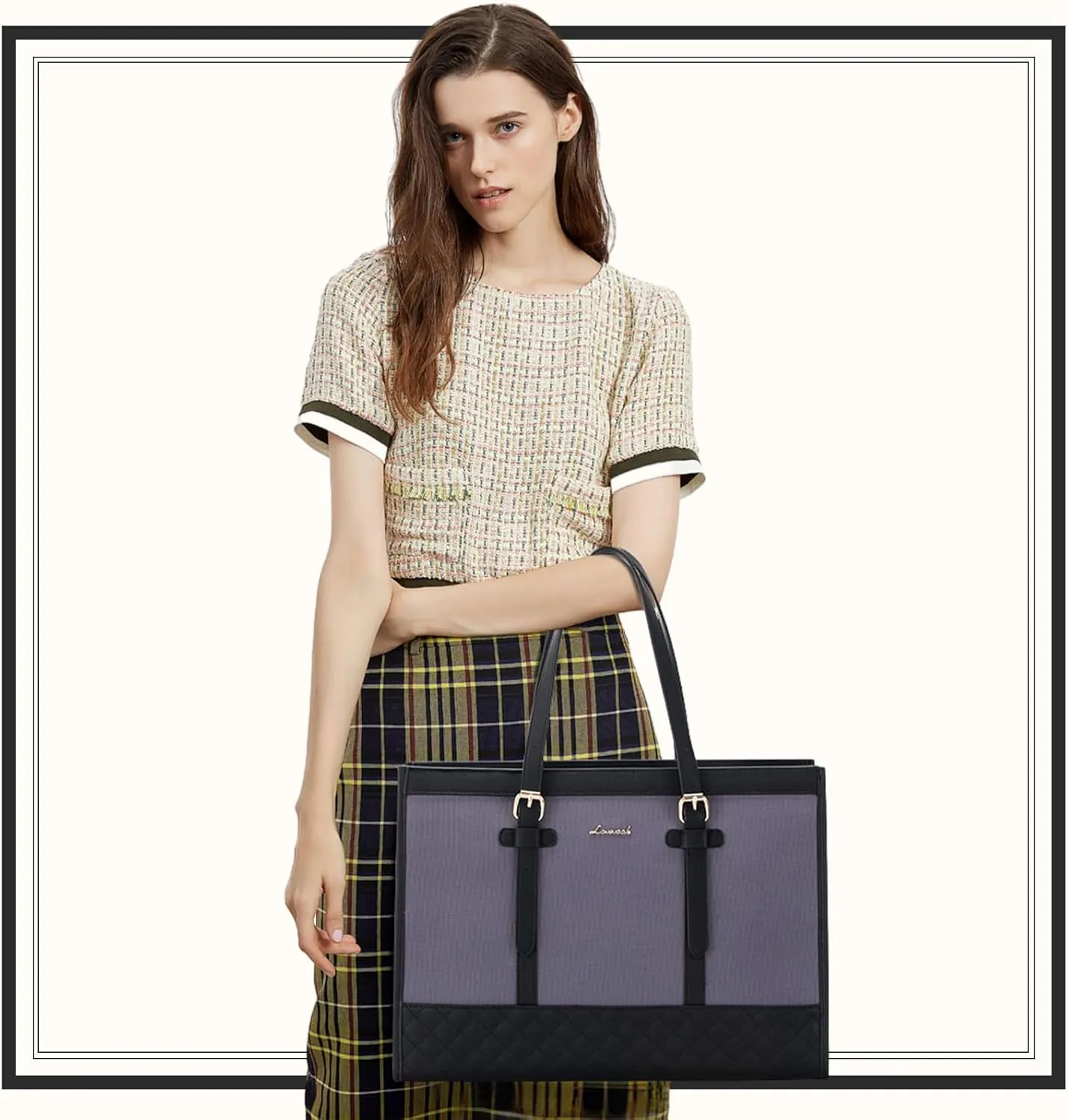 LOVEVOOK Laptop Bag for Women, 15.6 inch Canvas Tote, Large Capacity Work Bag with Clutch Purse, Computer Office Business Briefcase, Casual Handbag for Travel, College, Teacher, School