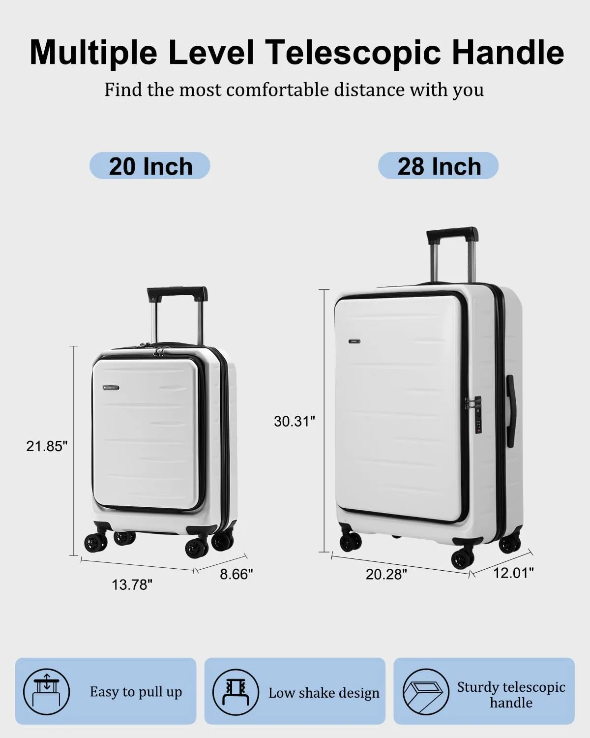 Luggage Sets 2 Pieces, 20 Inch Carry On Luggage and Expandable 28 Inch Checked Luggage with Spinner Wheels, Lightweight ABS PC Hard Shell Suitcase with Front Opening, TSA Lock (White, 20/28)