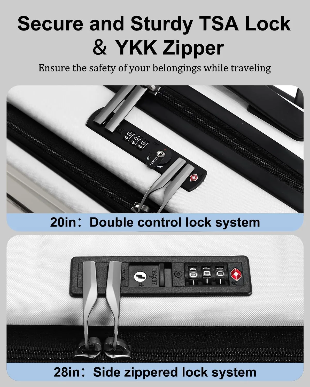 Luggage Sets 2 Pieces, 20 Inch Carry On Luggage and Expandable 28 Inch Checked Luggage with Spinner Wheels, Lightweight ABS PC Hard Shell Suitcase with Front Opening, TSA Lock (White, 20/28)
