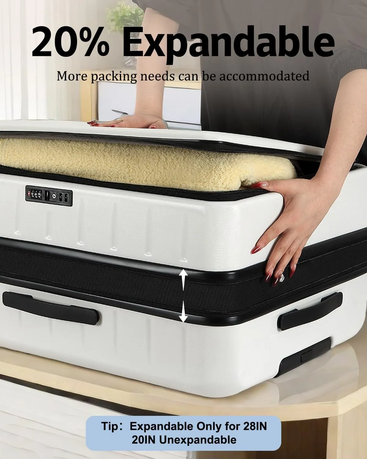Luggage Sets 2 Pieces, 20 Inch Carry On Luggage and Expandable 28 Inch Checked Luggage with Spinner Wheels, Lightweight ABS PC Hard Shell Suitcase with Front Opening, TSA Lock (White, 20/28)
