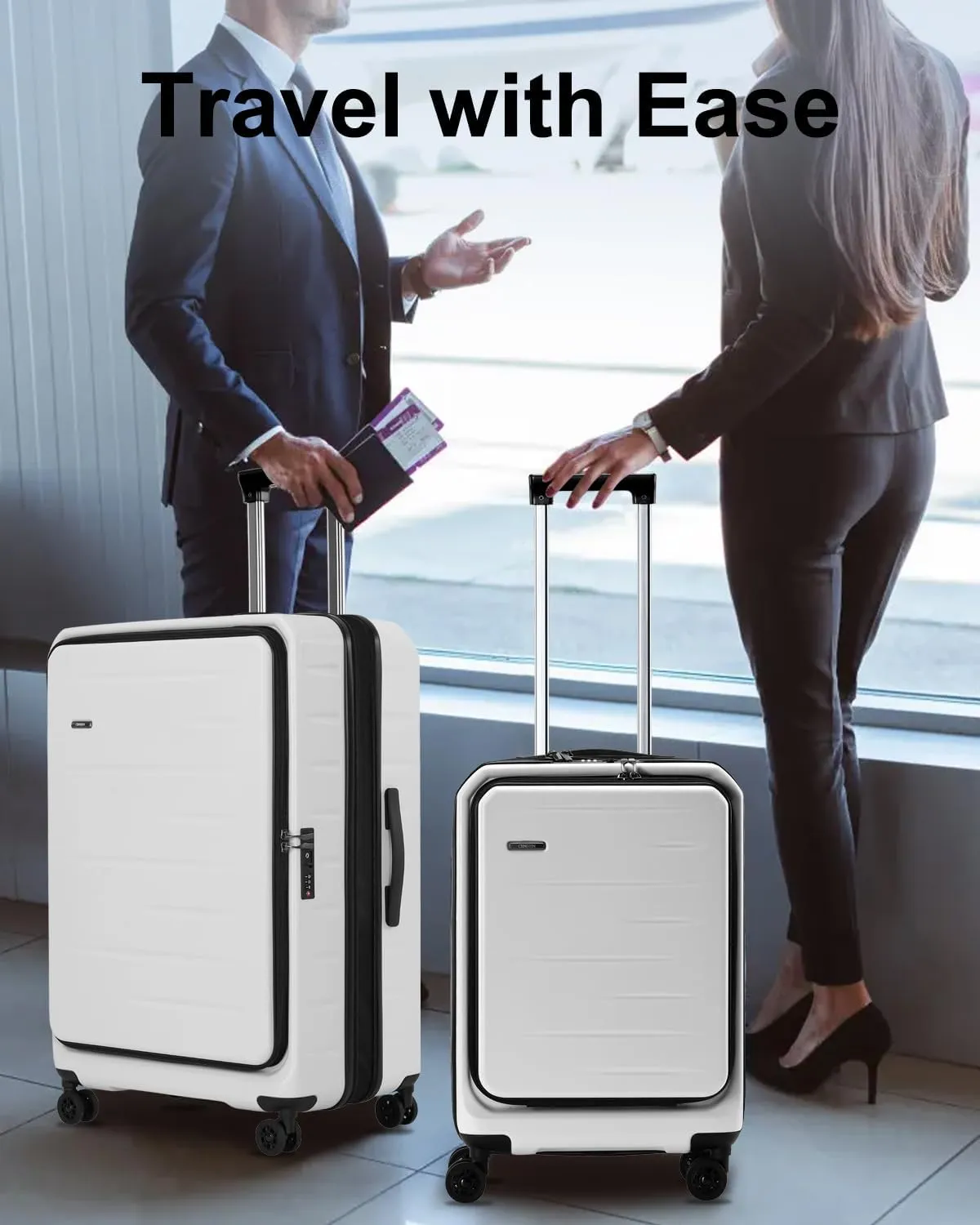 Luggage Sets 2 Pieces, 20 Inch Carry On Luggage and Expandable 28 Inch Checked Luggage with Spinner Wheels, Lightweight ABS PC Hard Shell Suitcase with Front Opening, TSA Lock (White, 20/28)