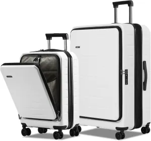 Luggage Sets 2 Pieces, 20 Inch Carry On Luggage and Expandable 28 Inch Checked Luggage with Spinner Wheels, Lightweight ABS PC Hard Shell Suitcase with Front Opening, TSA Lock (White, 20/28)