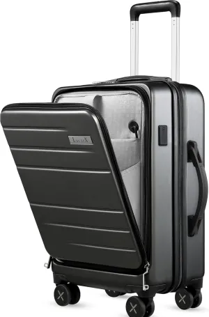LUGGEX Carry On Luggage 22x14x9 Airline Approved, Polycarbonate Hard Suitcase with Front Pocket (Charcoal Metallic, 20 Inch, 35L)