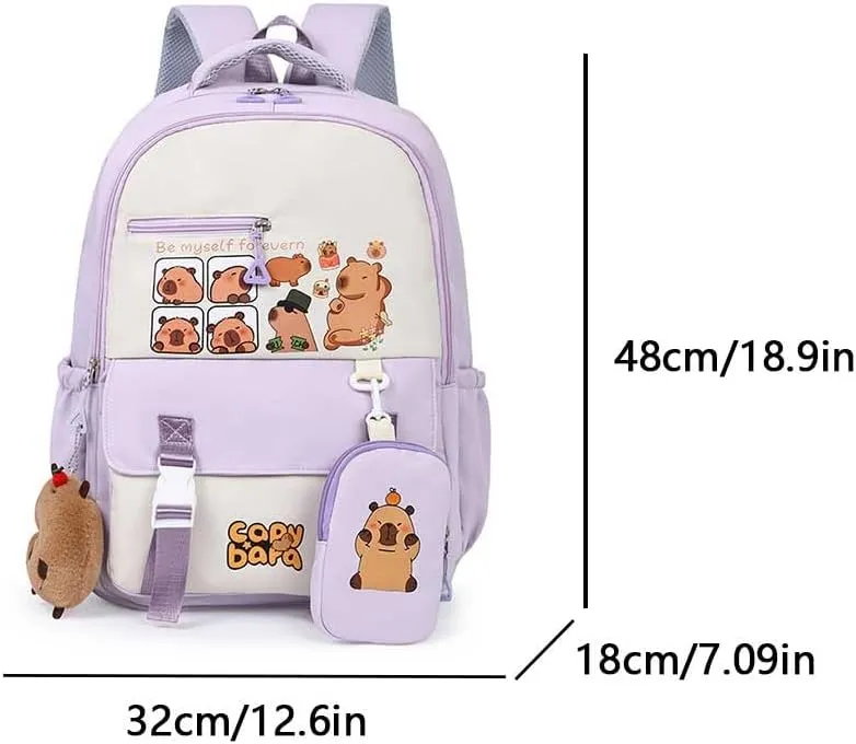 Lushandy Capybara Backpack Cute Capibara Backpacks with Capybara Plush Keychain Multi Pockets Cartoon Laptop Backpack