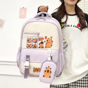 Lushandy Capybara Backpack Cute Capibara Backpacks with Capybara Plush Keychain Multi Pockets Cartoon Laptop Backpack