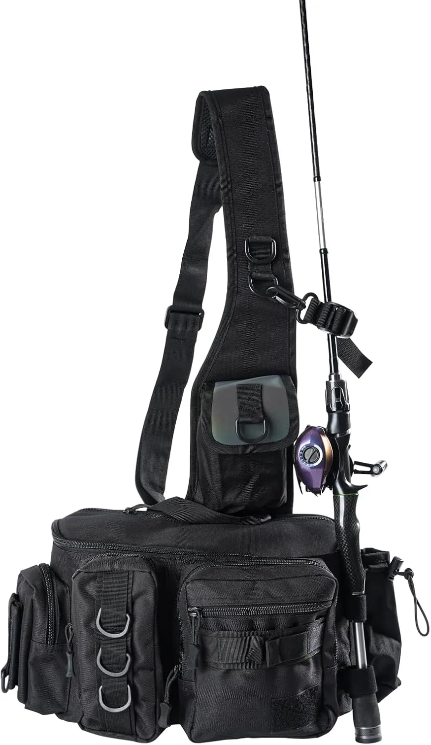 Luya Thickened Multi-Functional Fishing Bag Fishing Backpack Travel Outdoor Sports Lightweight Single Shoulder Crossbody Bag (Black)