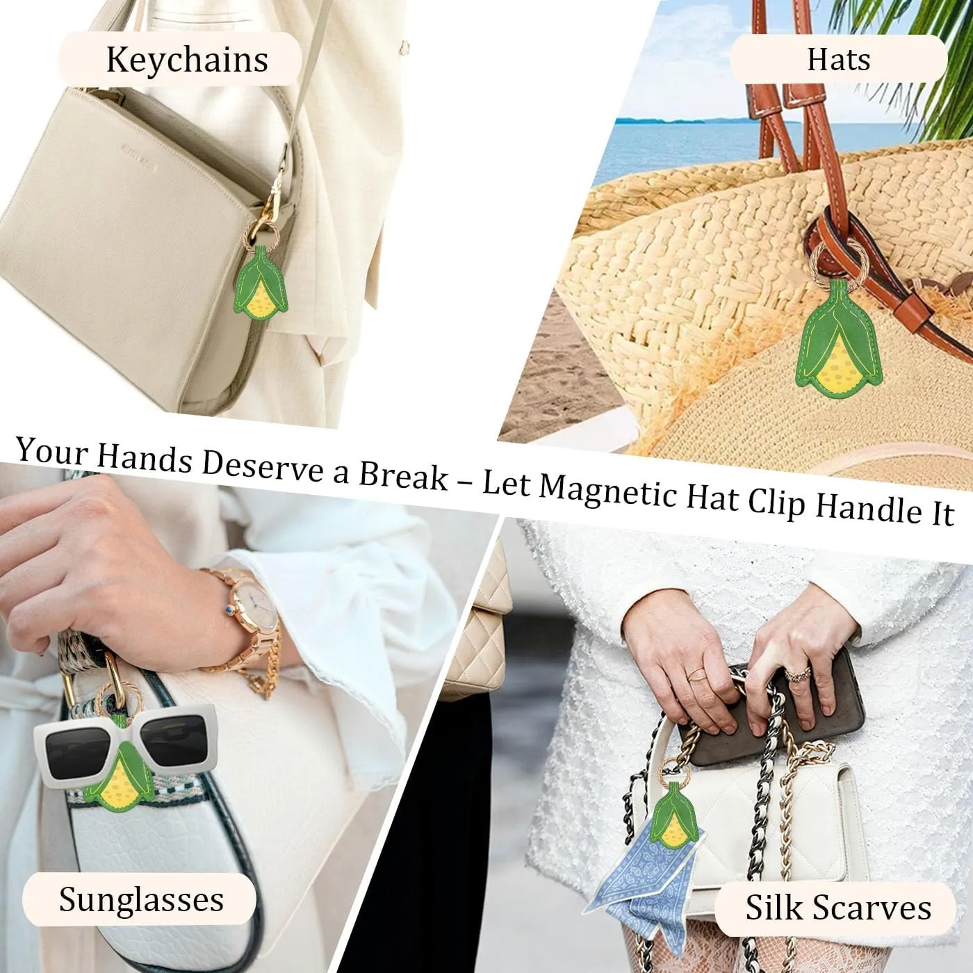 Magnetic Hat Clip for Travel on Bag -Sunglasses Holder for Tote PU Leather Anti-Mark&Anti-wind Vocation Essential Gift Box Set for Women Mom