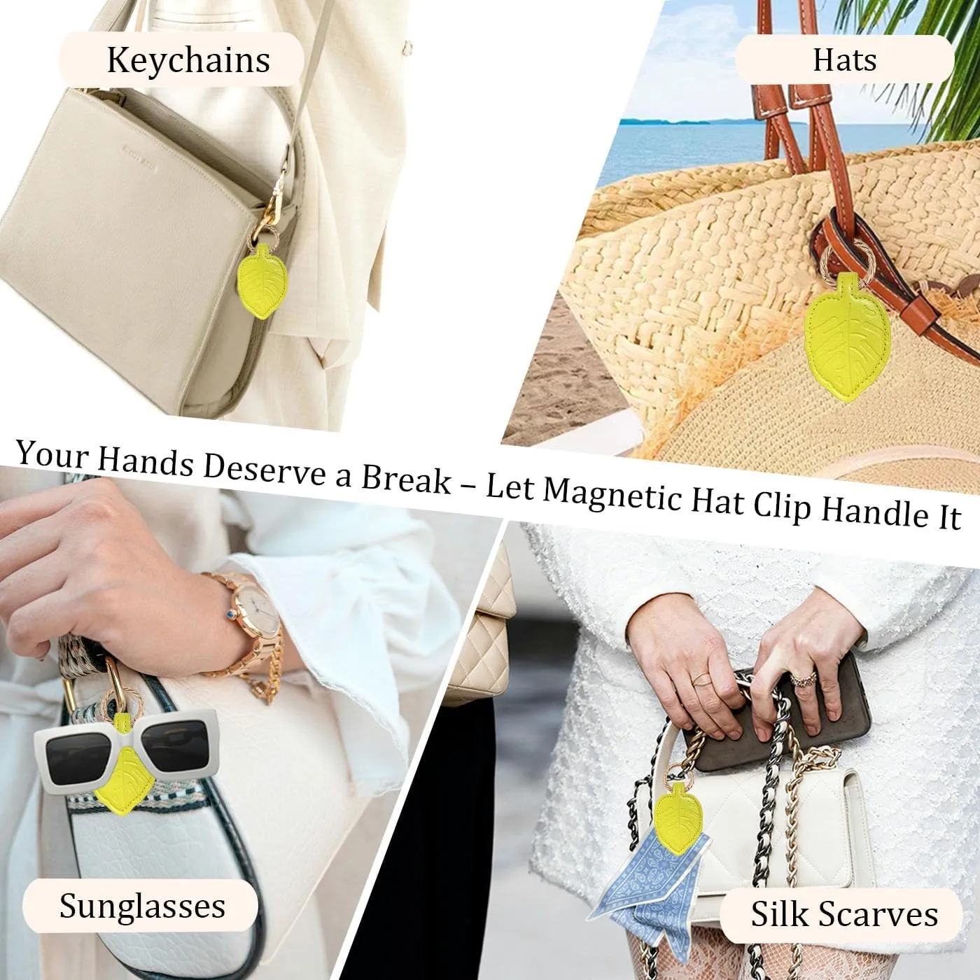 Magnetic Hat Clip for Travel on Bag -Sunglasses Holder for Tote PU Leather Anti-Mark&Anti-wind Vocation Essential Gift Box Set for Women Mom
