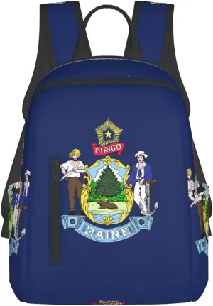 Maine State Flag Lightweight Backpack Travel Shoulder Bag with Stylish Print, Leisure Day Trips Shopping Backpack