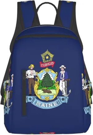 Maine State Flag Lightweight Backpack Travel Shoulder Bag with Stylish Print, Leisure Day Trips Shopping Backpack